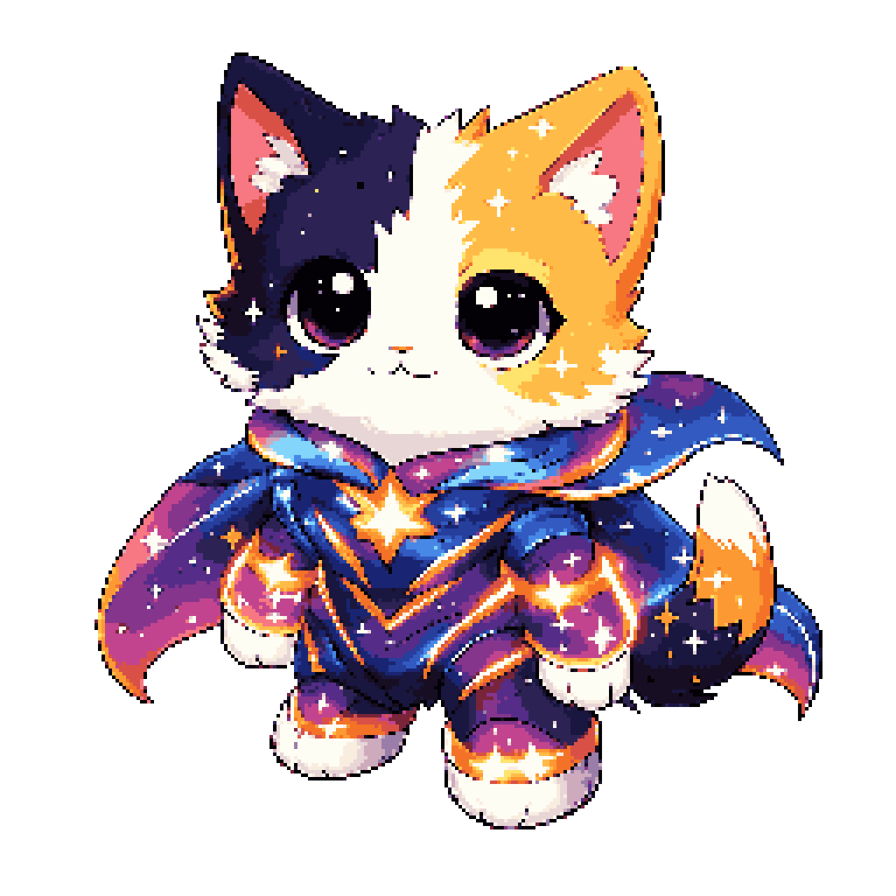 Kitten Super Hero with Space Powers pixel art