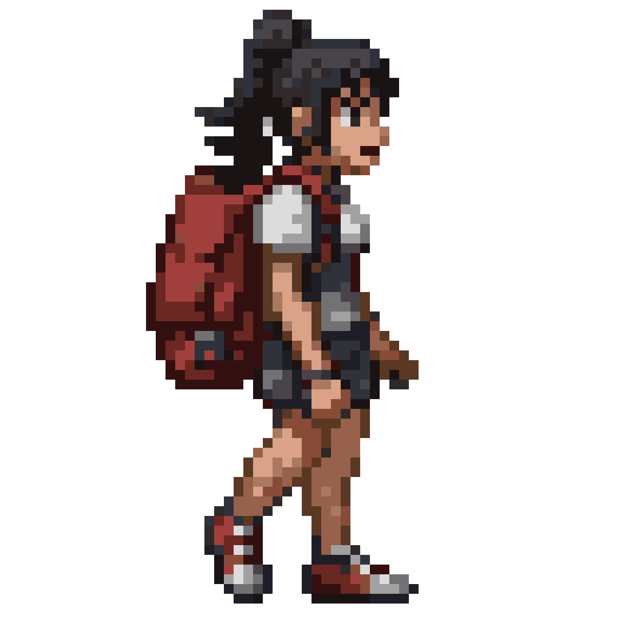 woman post-apocalyptic character with weapons pixel art