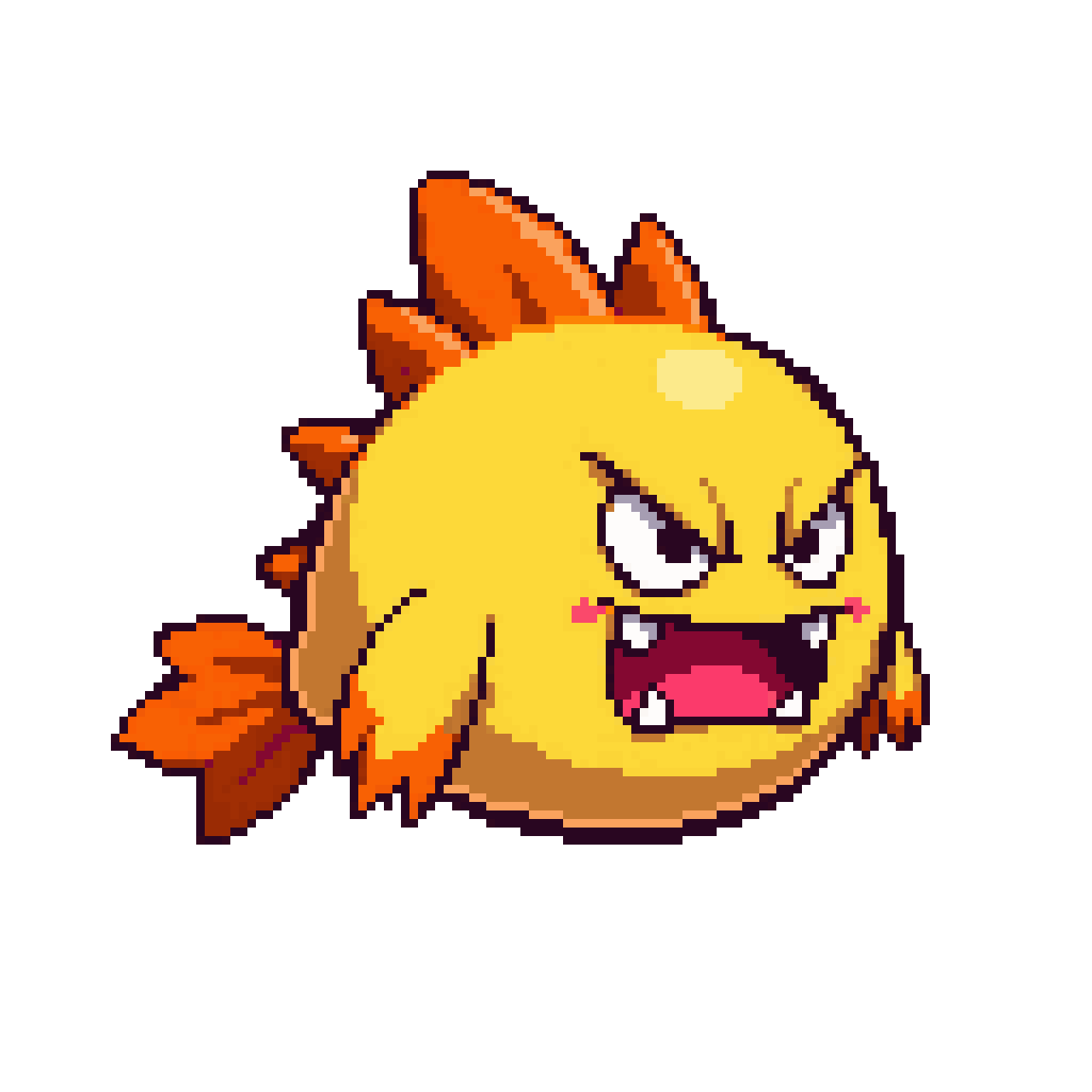 Angry Orange Spiky Yellow Pufferfish pixel art