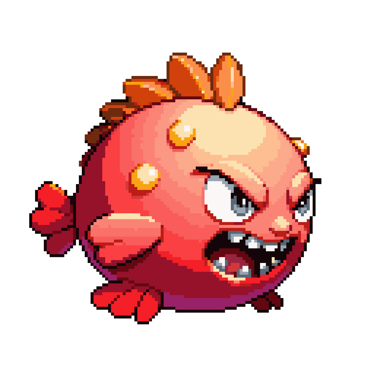 Angry Spiky Pufferfish Side Profile pixel art