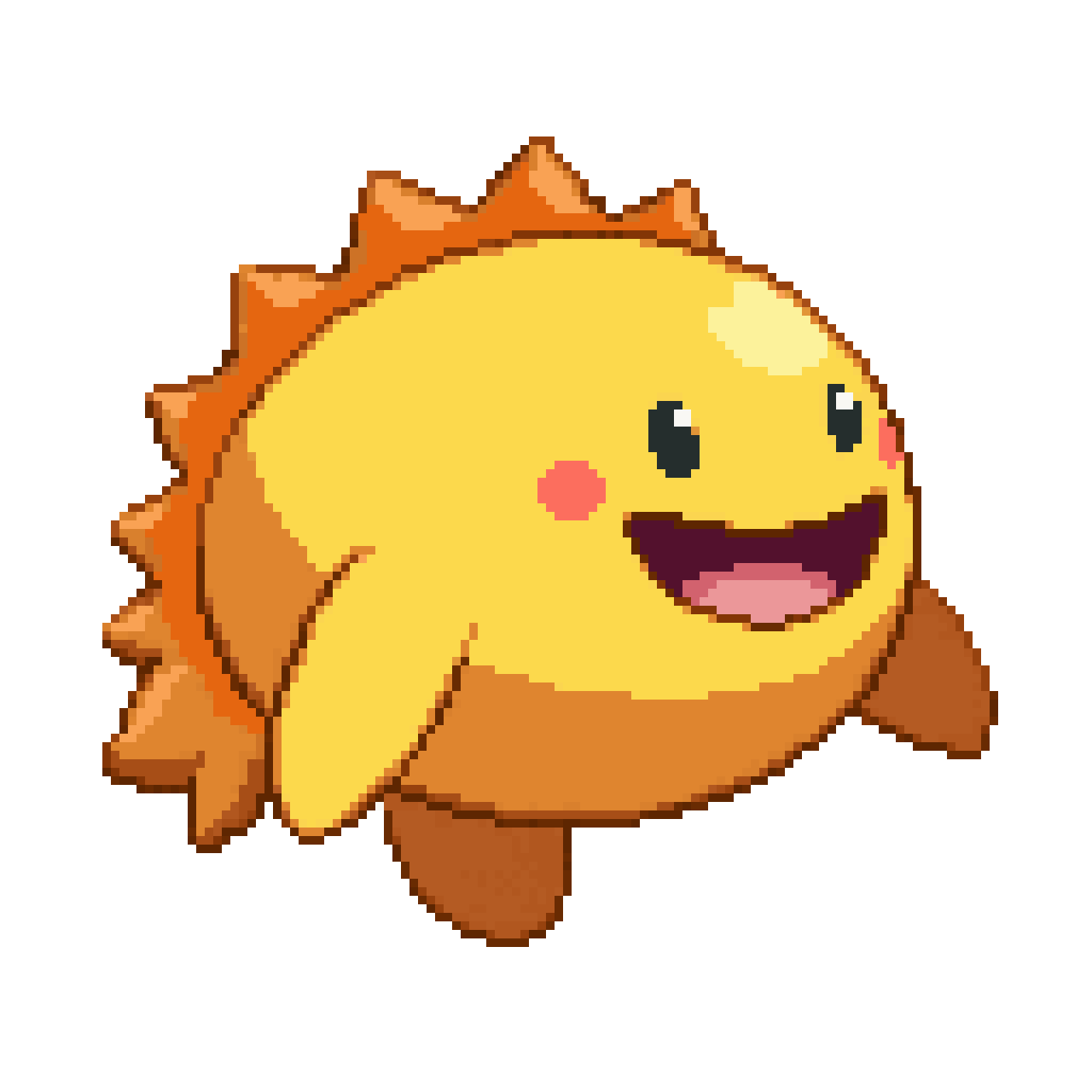 Cute Orange Spiky Yellow Angry Pufferfish pixel art