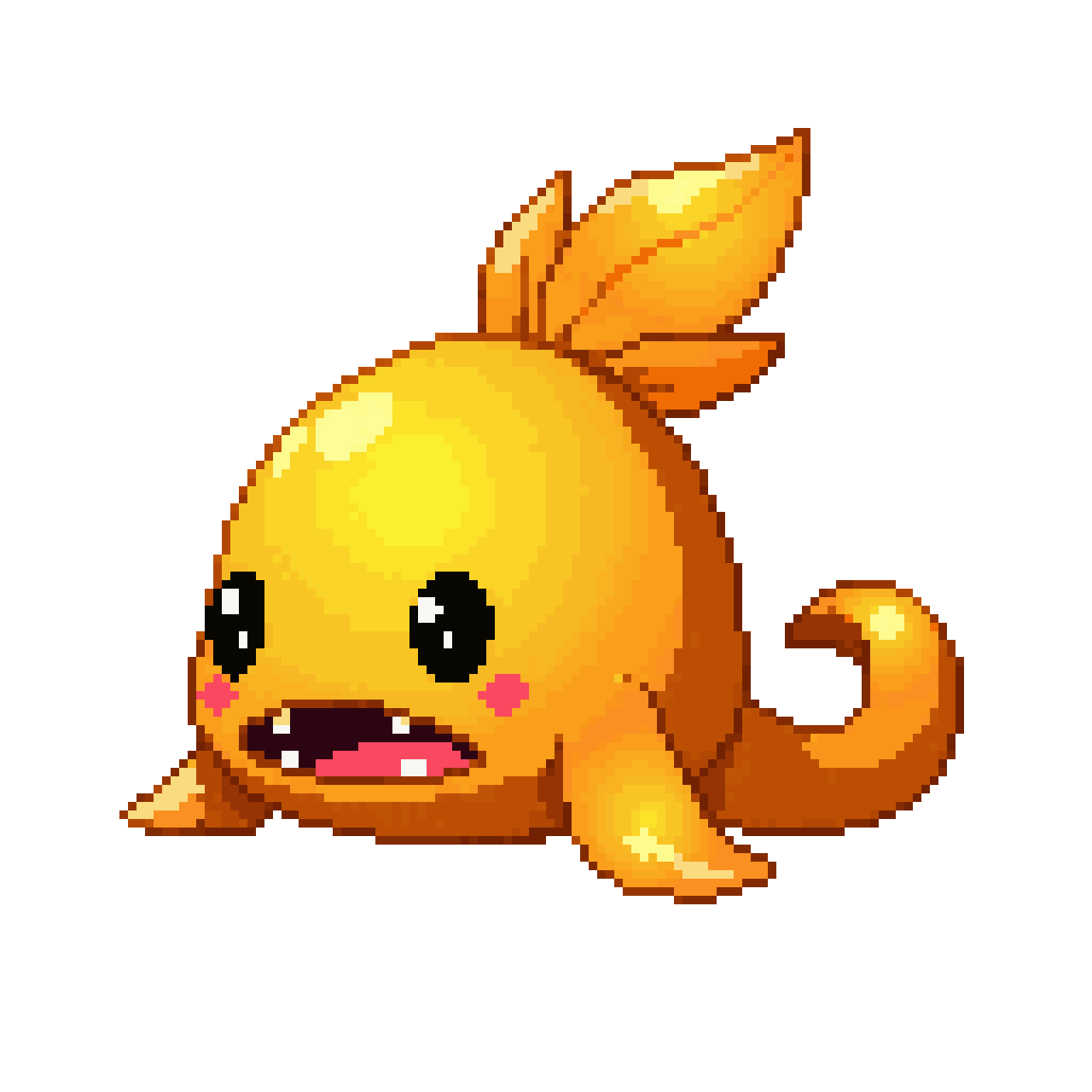 Cute Orange Spiky Yellow Angry Pufferfish pixel art