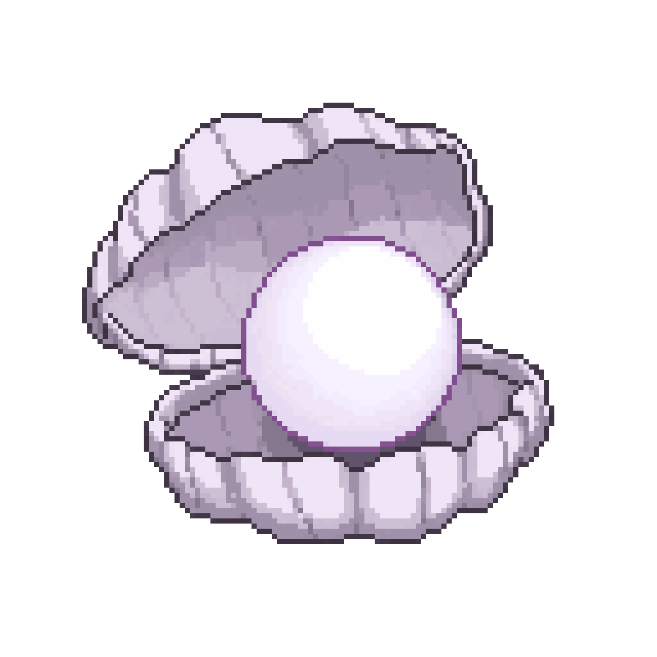 Glowing White Pearl in Seashell pixel art