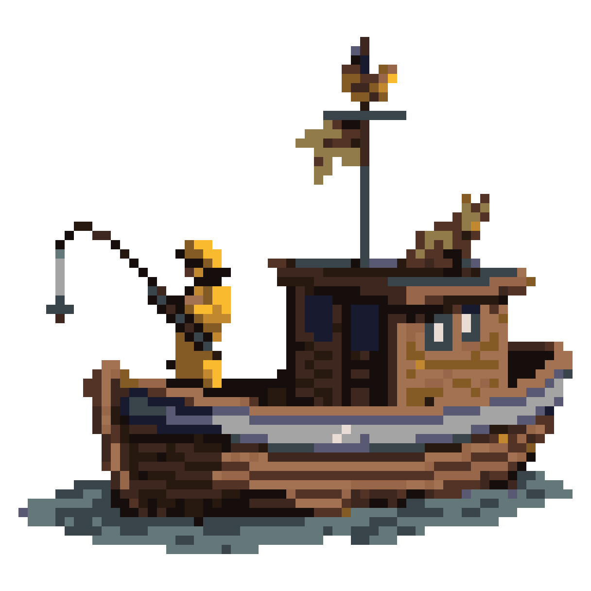 Old Fishing Boat with Fisherman and Cat pixel art