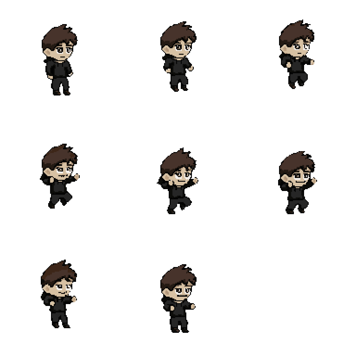 character jumping up and landing, pixel art