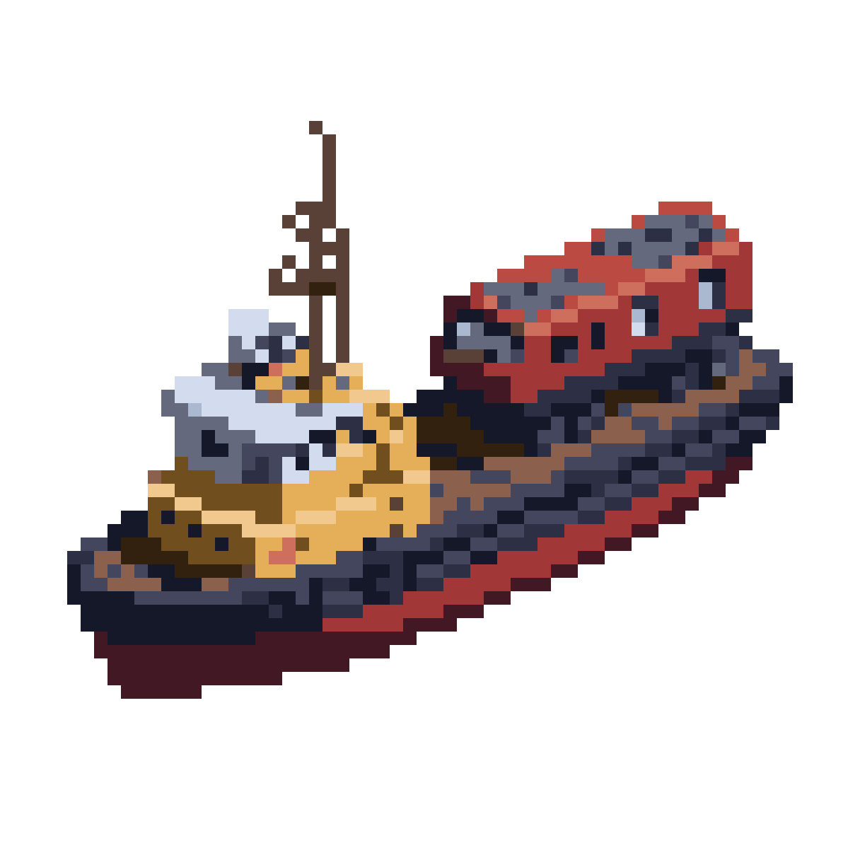 2D boat hauling train track pixel art