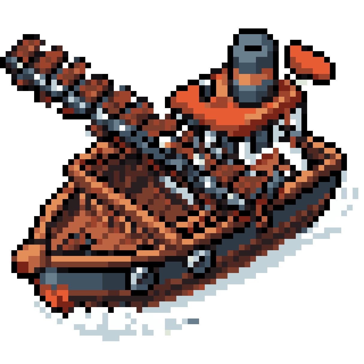 2D boat hauling train track pixel art