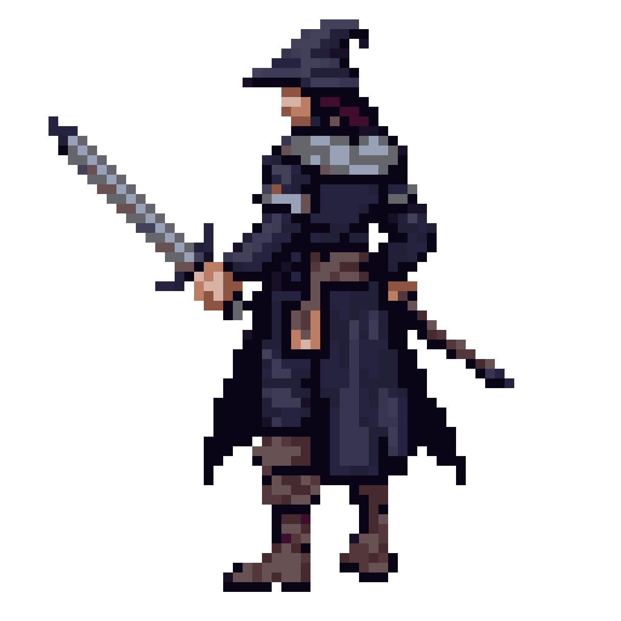 Medieval hunter in dark leather pixel art