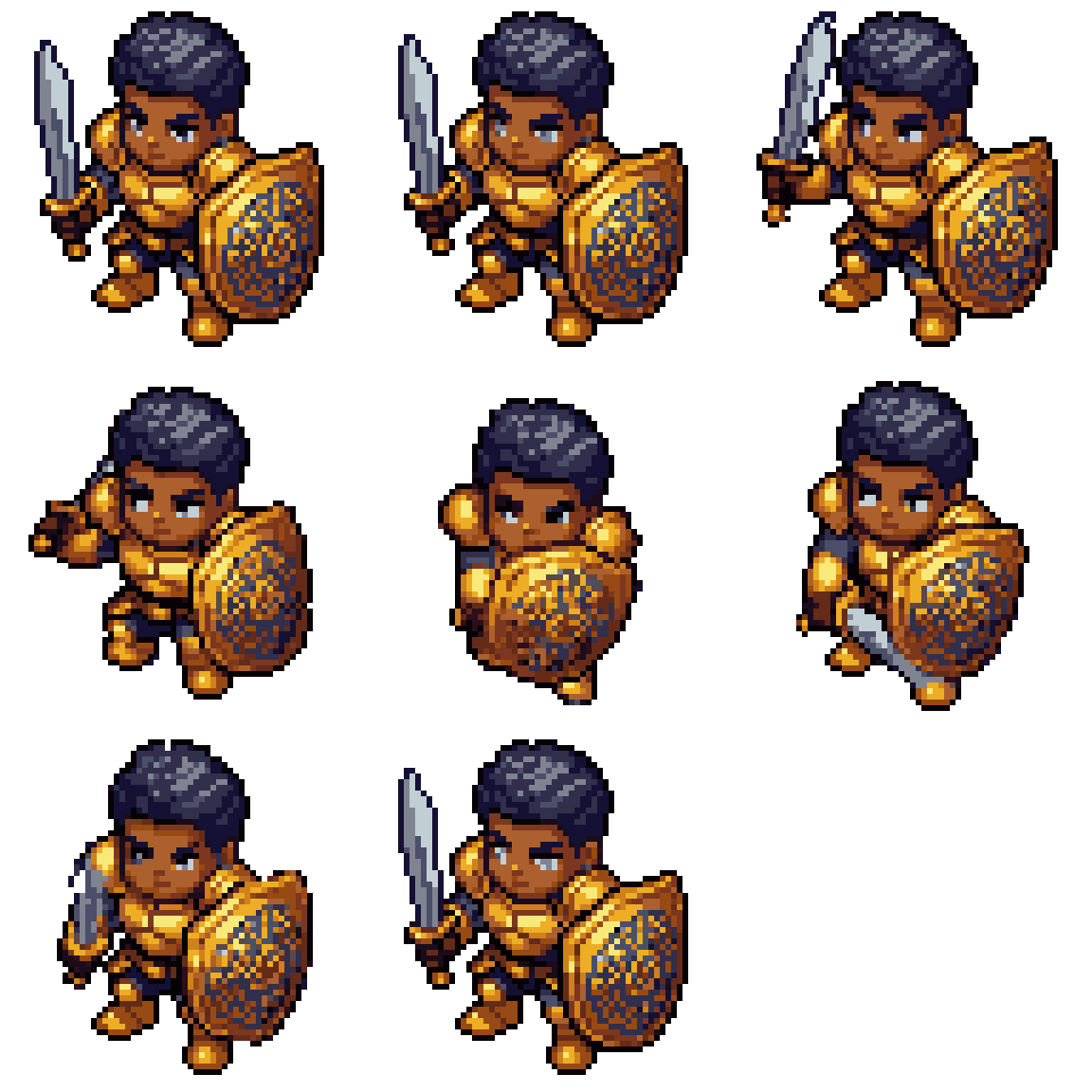 Black man in golden armor Attacking pixel art