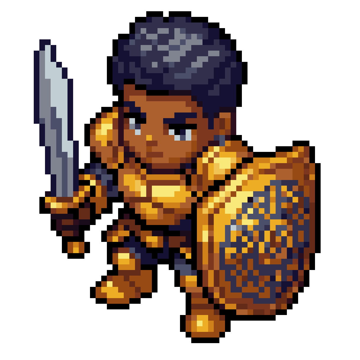 Black man in golden armor pixel art