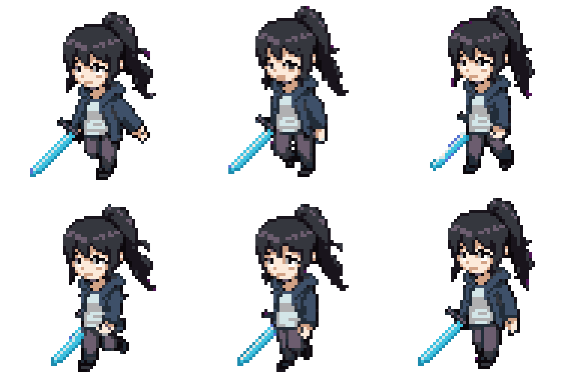 Cute anime girl with katana Walking pixel art