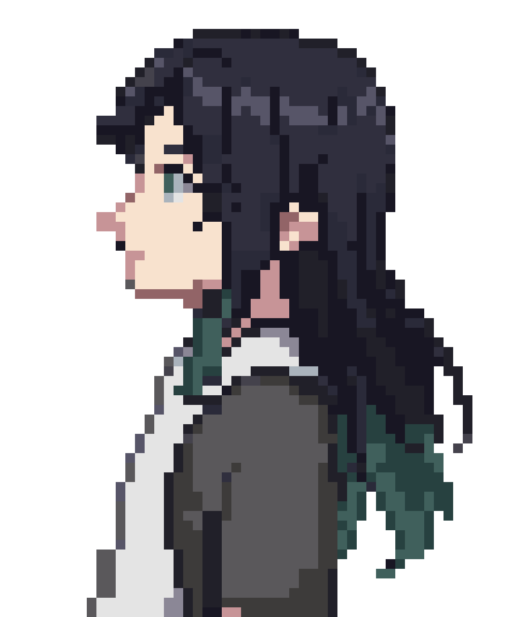 anime boy Muichiro Tokito with long hair pixel art