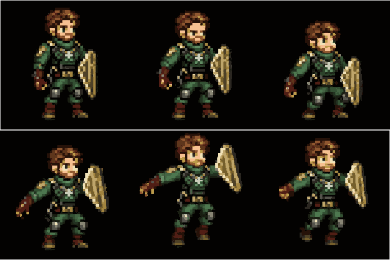 character jumping up and landing, pixel art