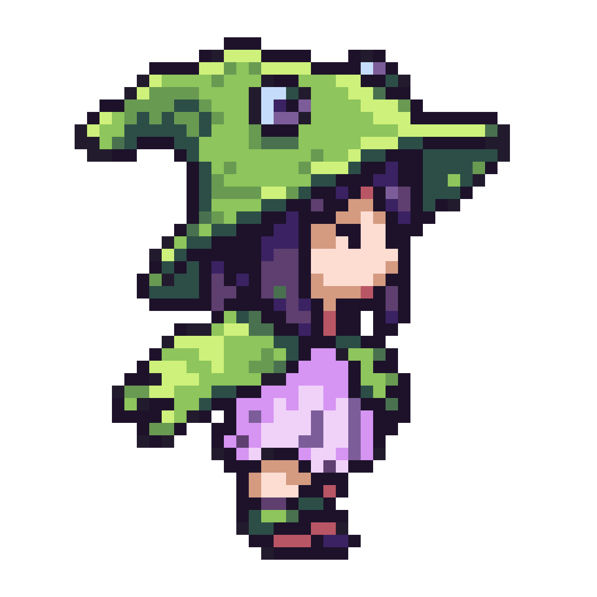 tiny witch girl with frog theme pixel art