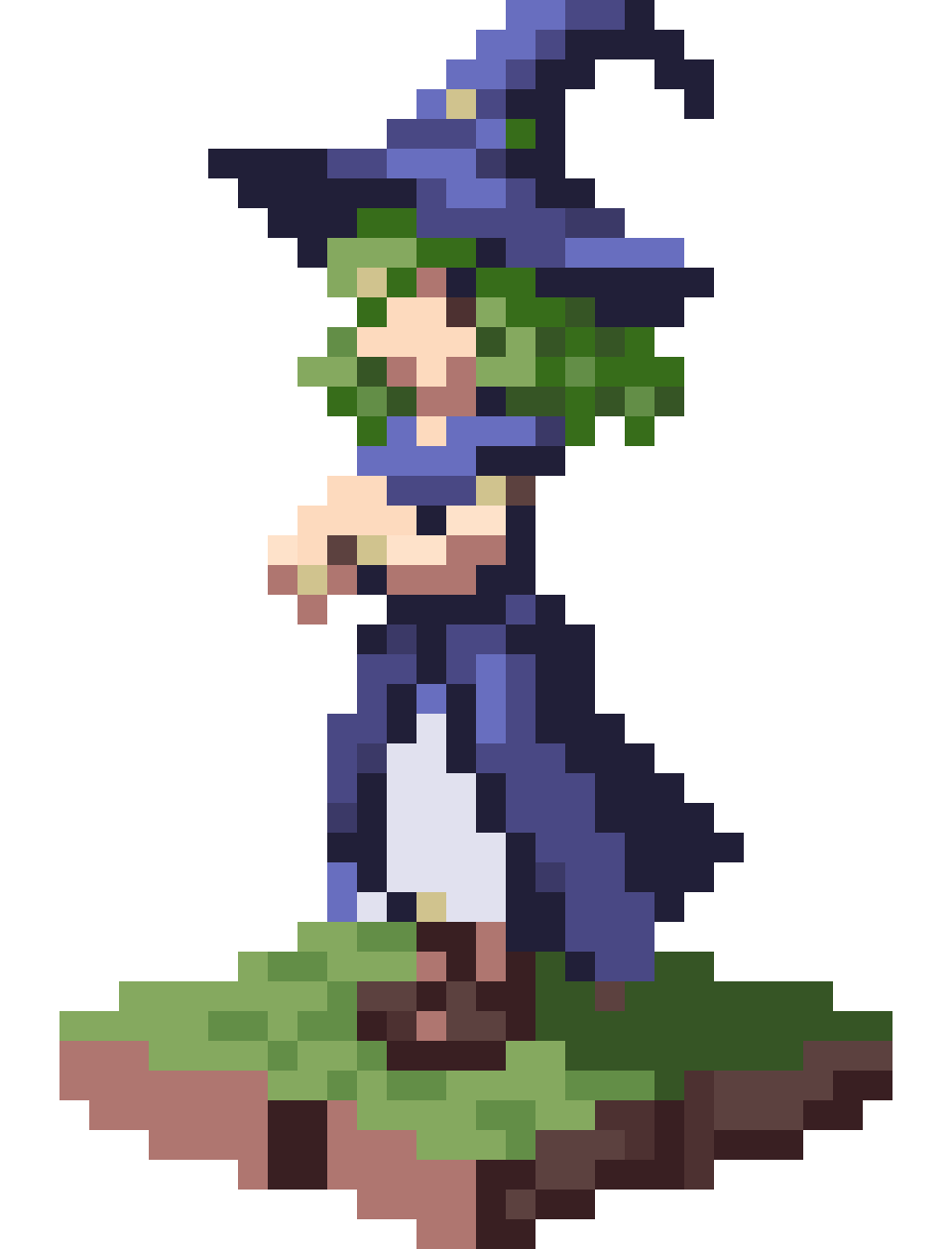 Witch with Green Hair and Eyes pixel art