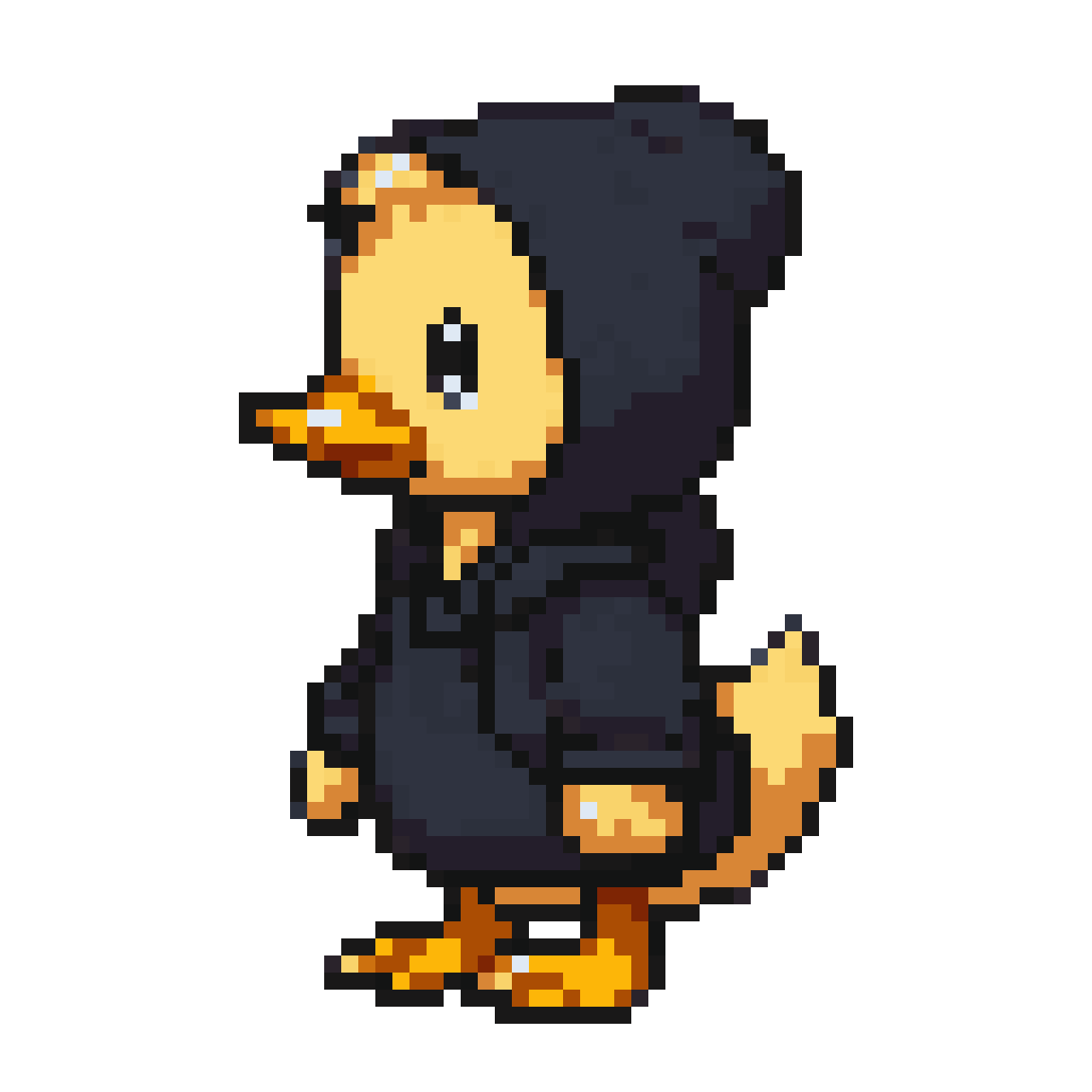 teenage duck in black hoodie pixel art