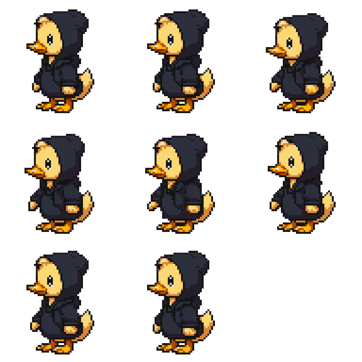 teenage duck in black hoodie Idle pixel art