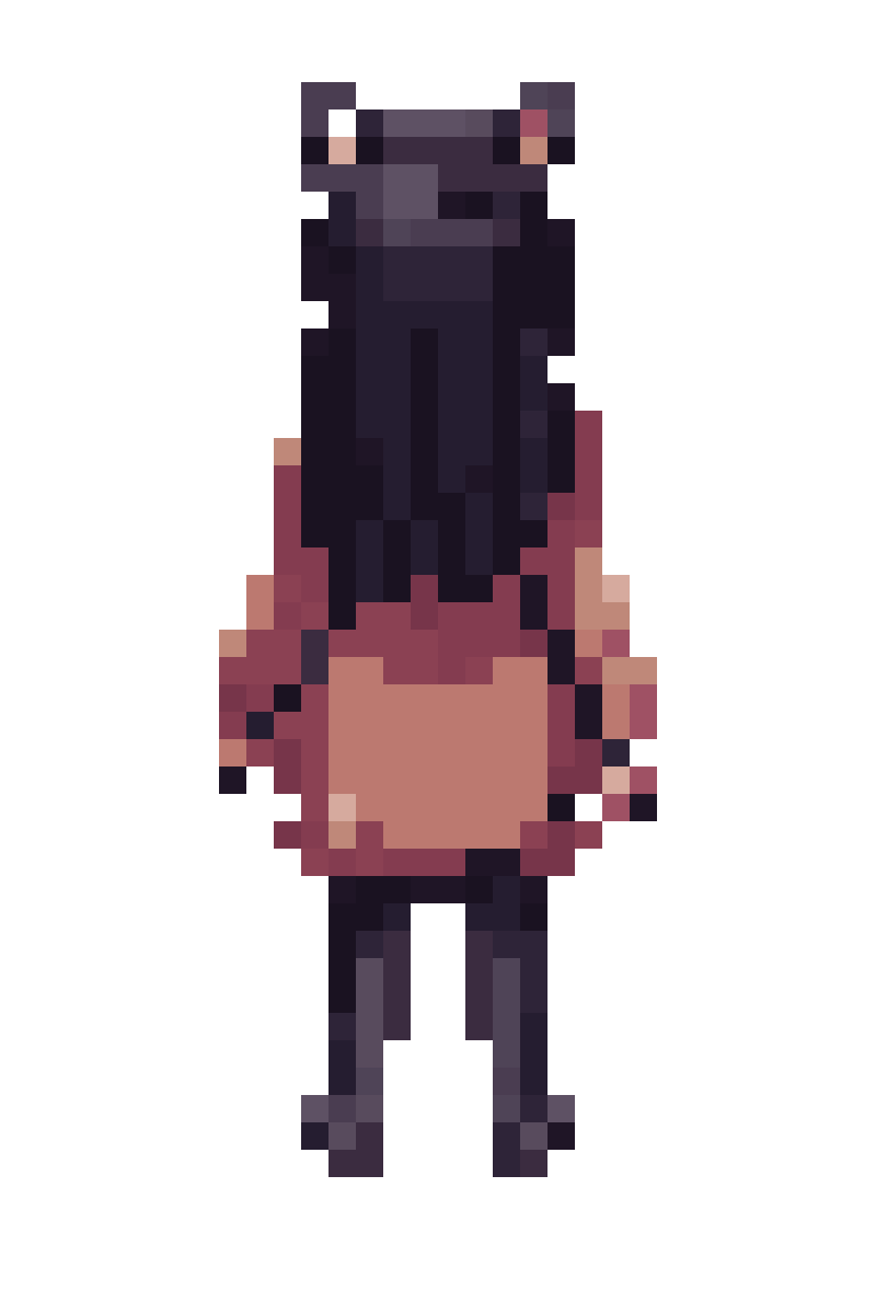 Black Haired Catgirl in Stardew Style pixel art