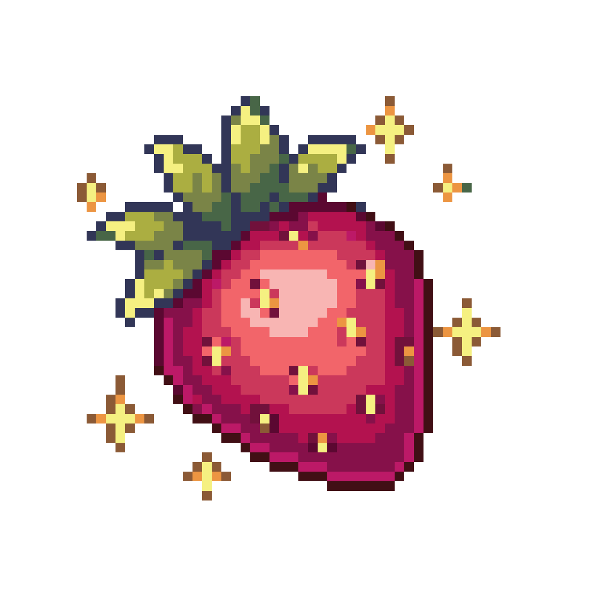 strawberry fruit icon with sparkles pixel art