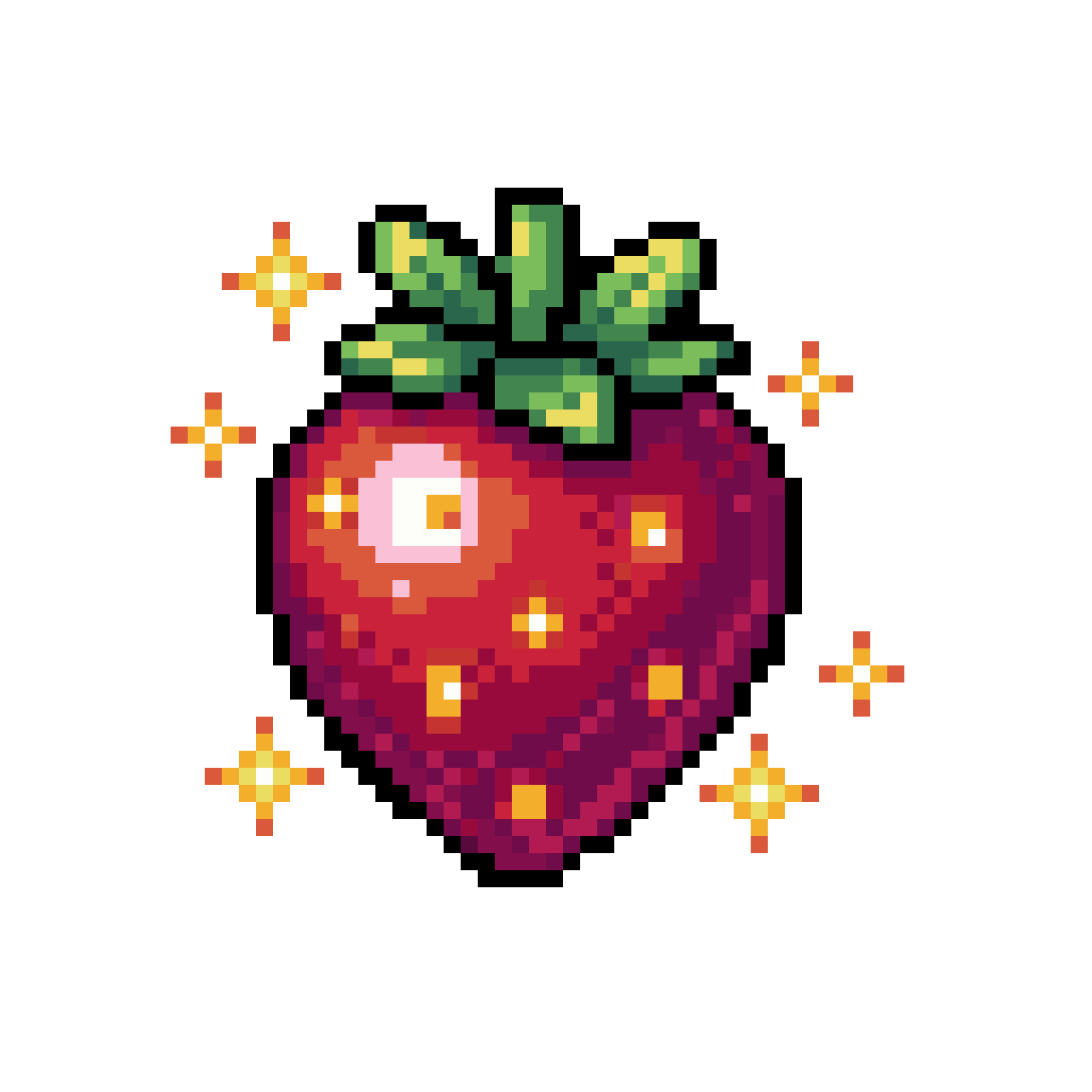 strawberry fruit icon with sparkles pixel art