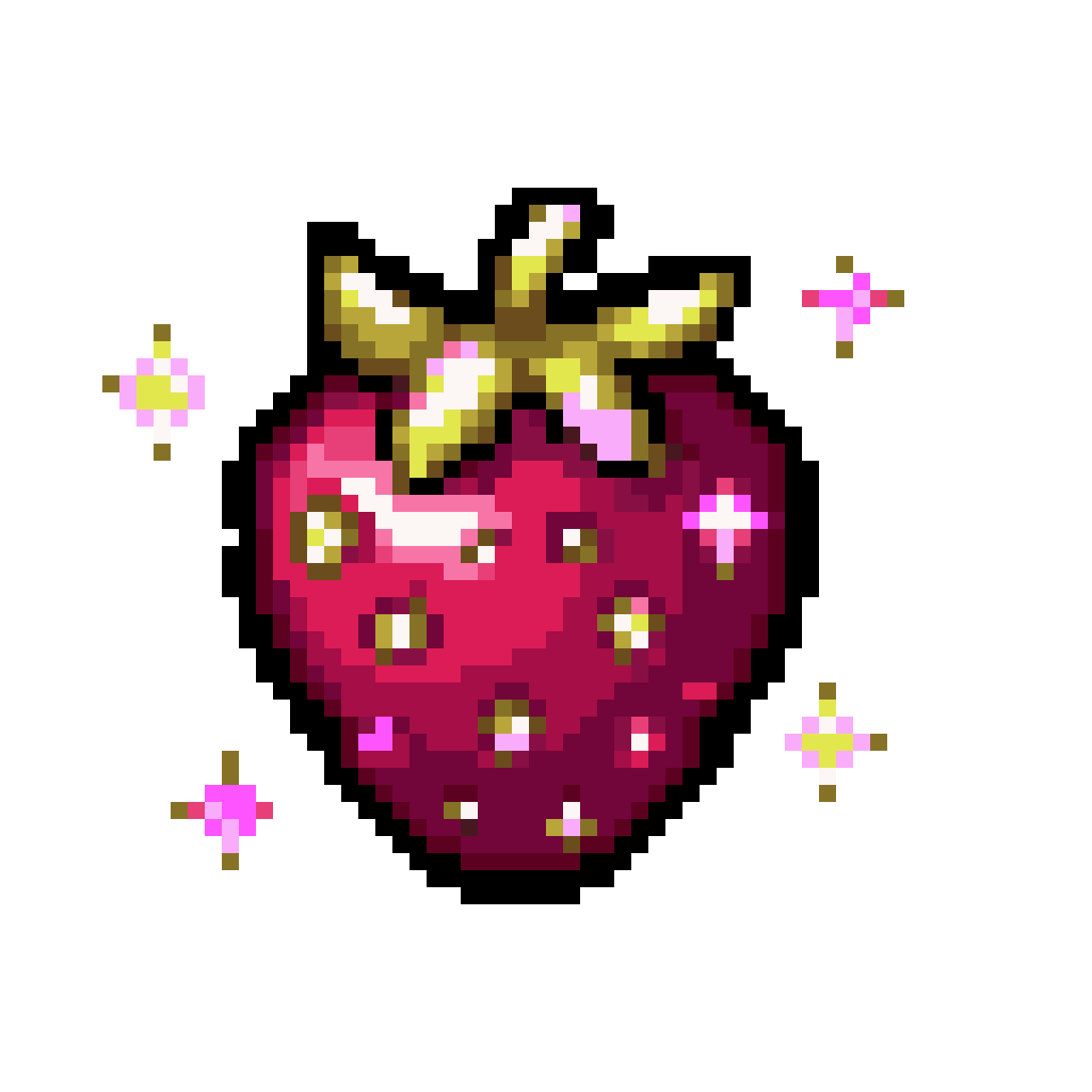 strawberry fruit icon with sparkles pixel art