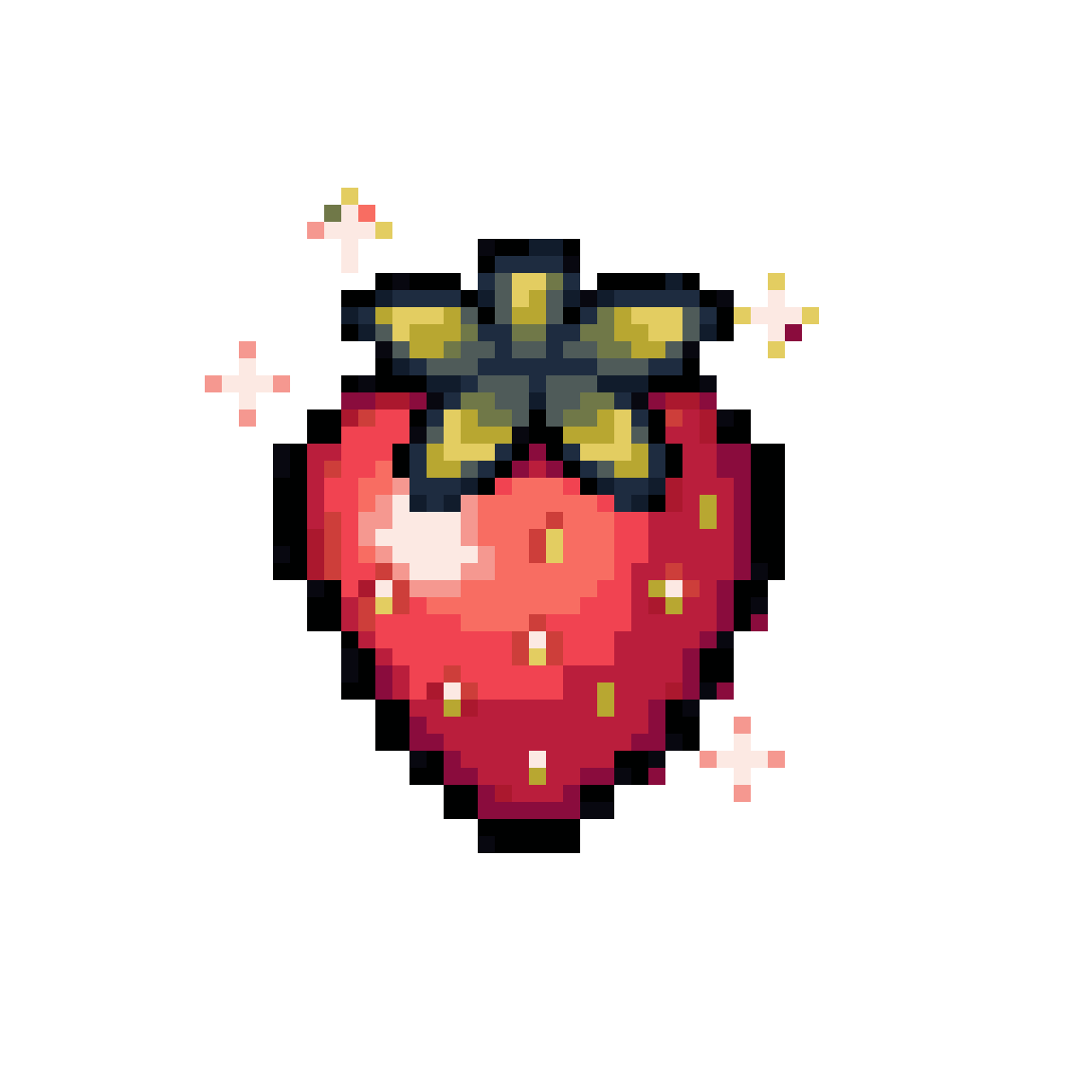 strawberry fruit icon with sparkles pixel art