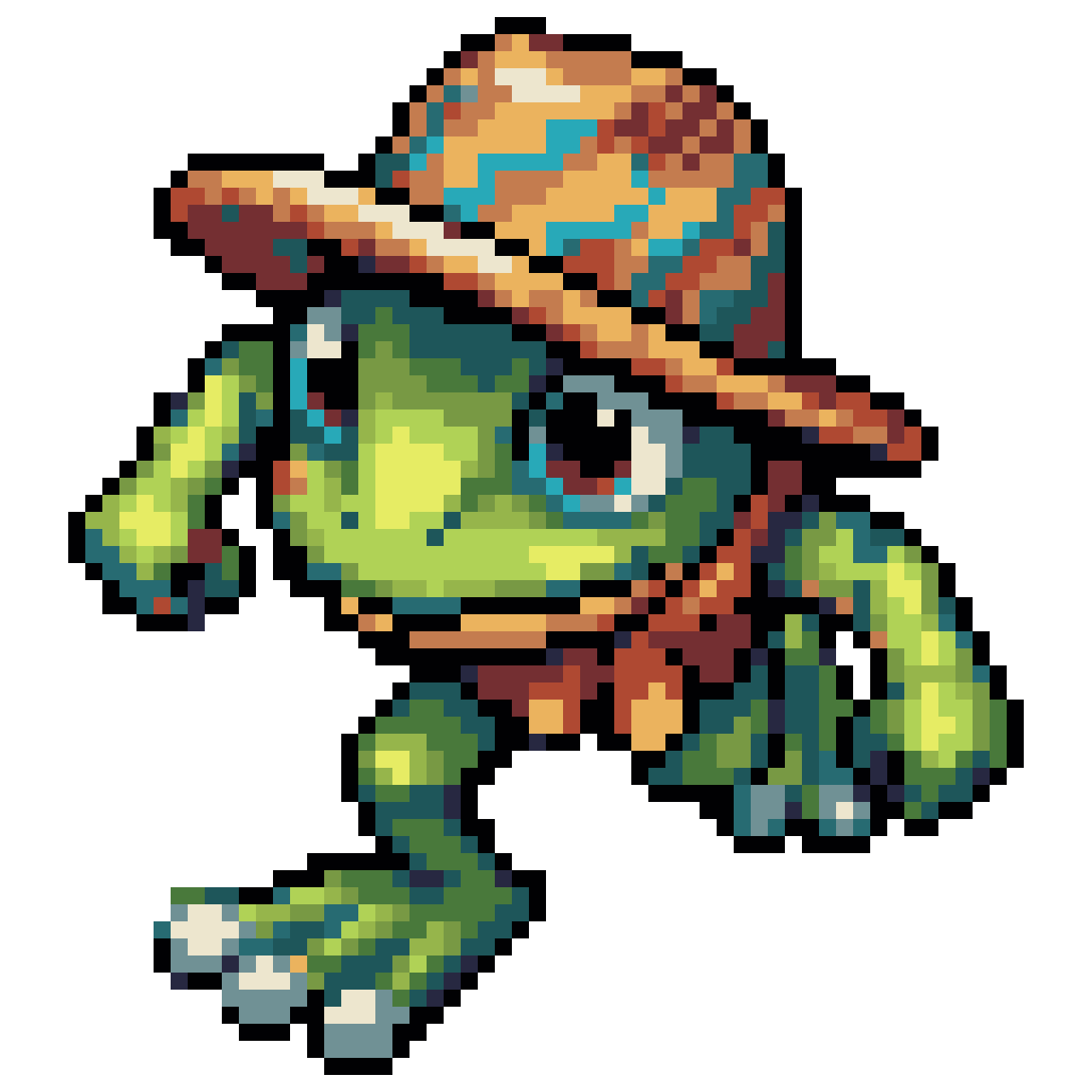 Frog with Hat Running pixel art