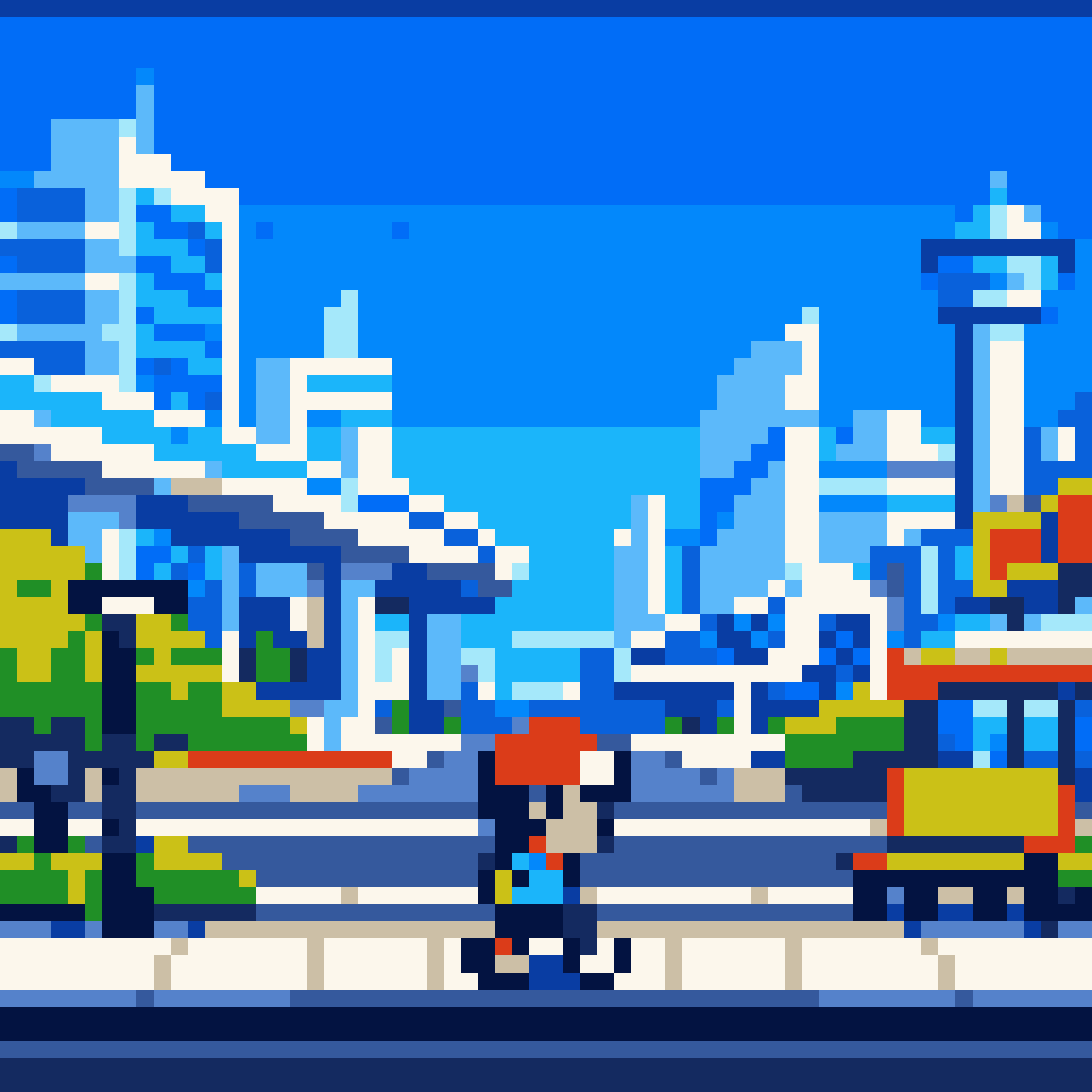Peaceful Futuristic City Street pixel art