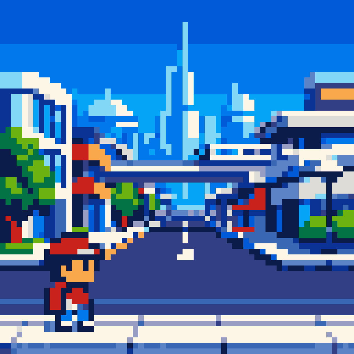 Peaceful Futuristic City Street pixel art