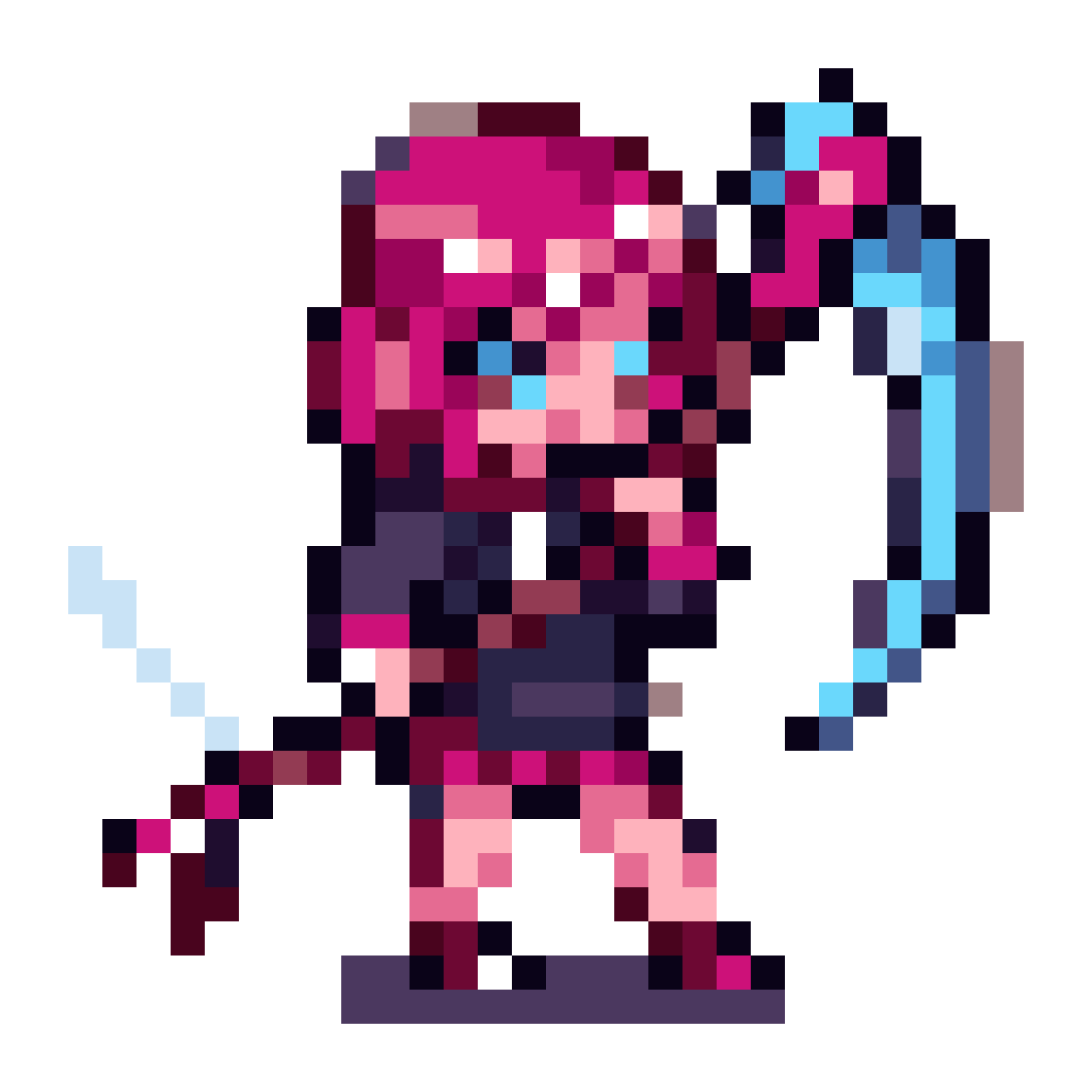 cute fierce pink-haired scythe girl pixel art