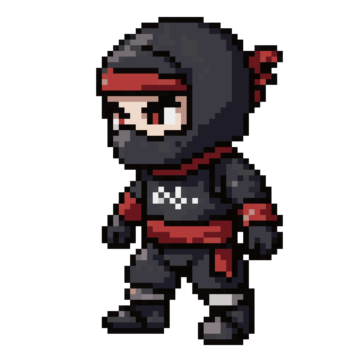 Ninja in Black Suit with Red Headband pixel art
