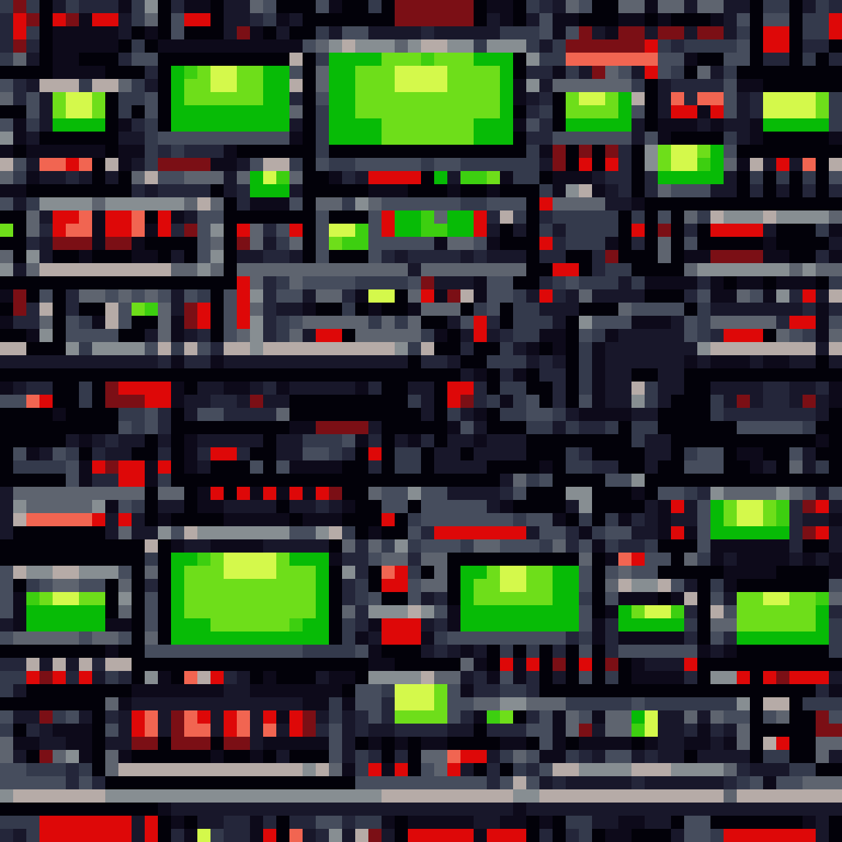 control console desk with glowing screen pixel art