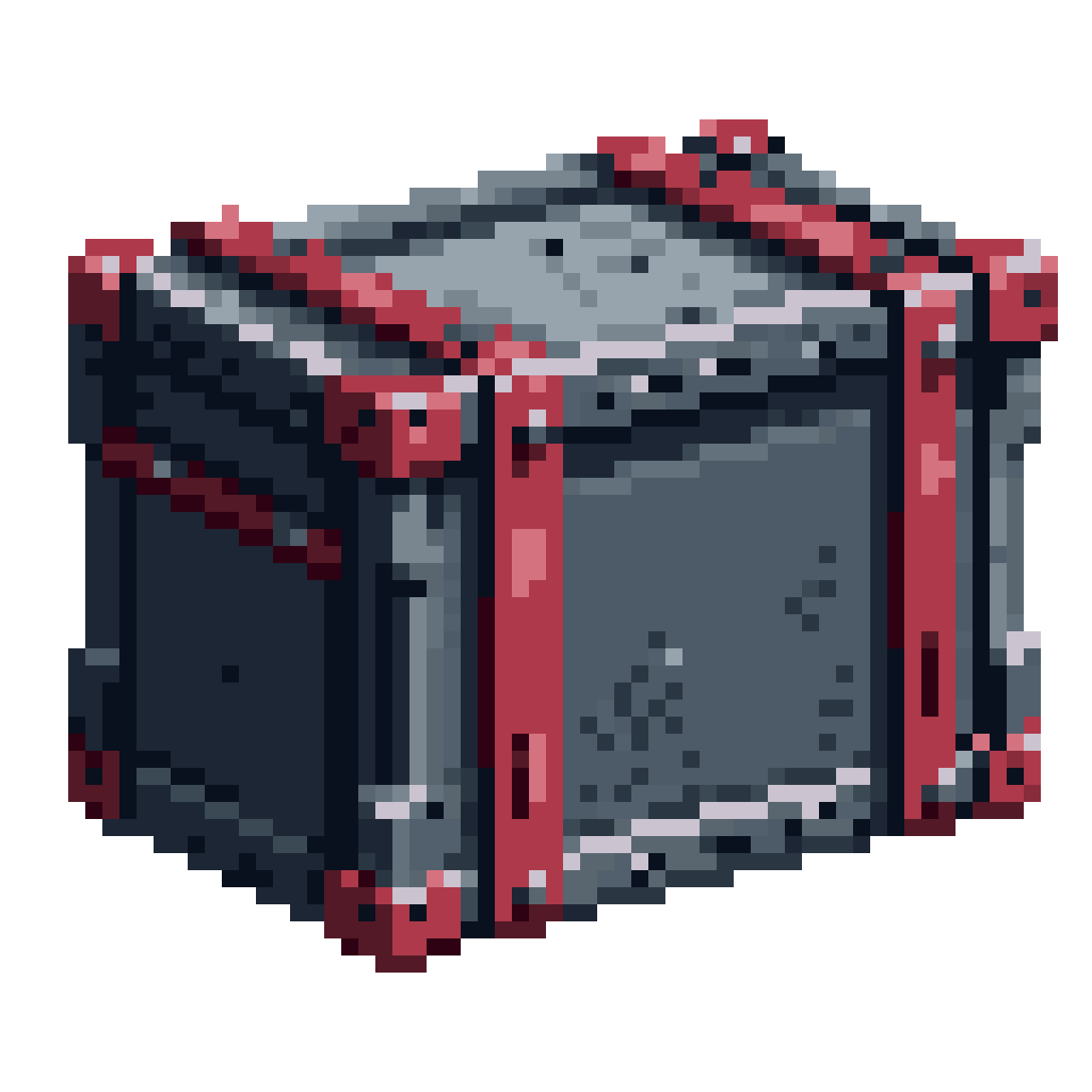 metal storage crate with crimson accents pixel art