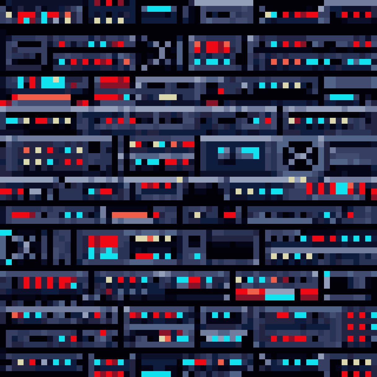 cyberpunk server rack with lights pixel art