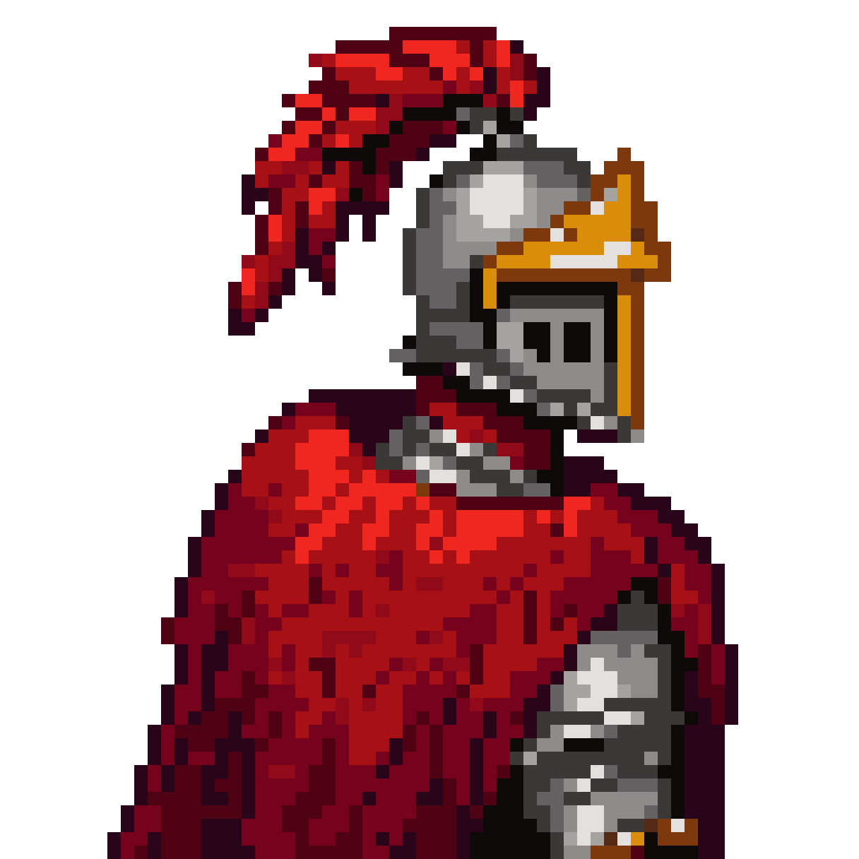 medieval knight with red feather helm pixel art