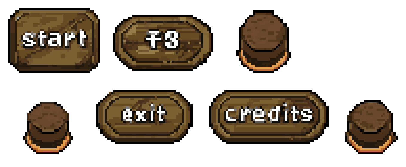 2D Oval Buttons for Start Exit Credits pixel art