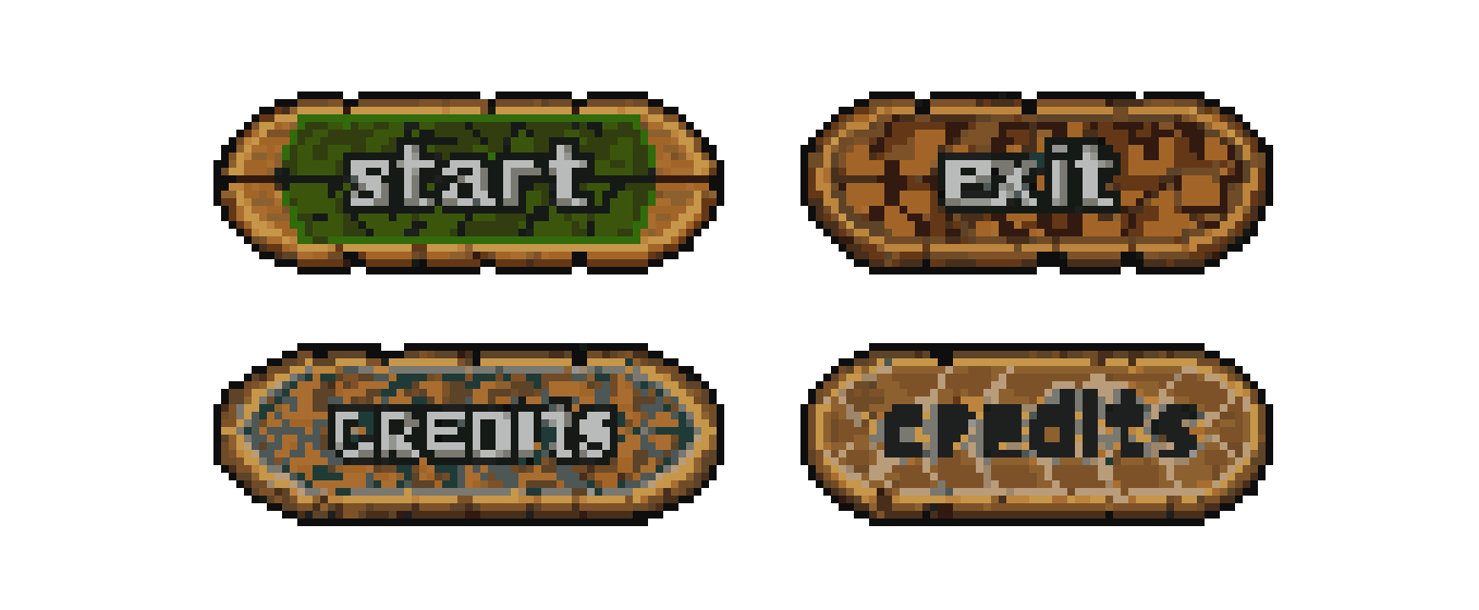 2D Oval Buttons for Start Exit Credits pixel art