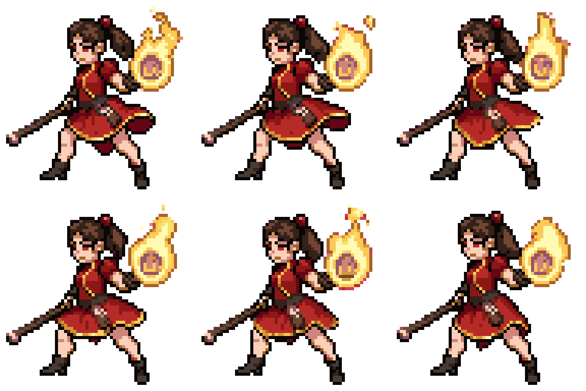 Girl with Staff and Fireball Idle pixel art