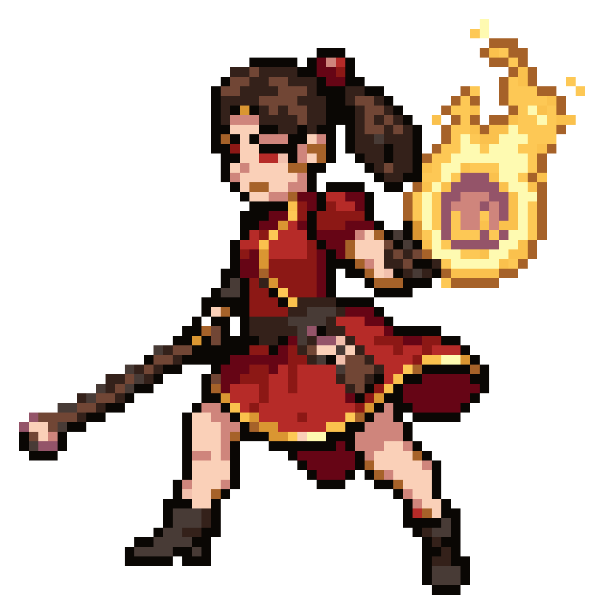 Girl with Staff and Fireball pixel art