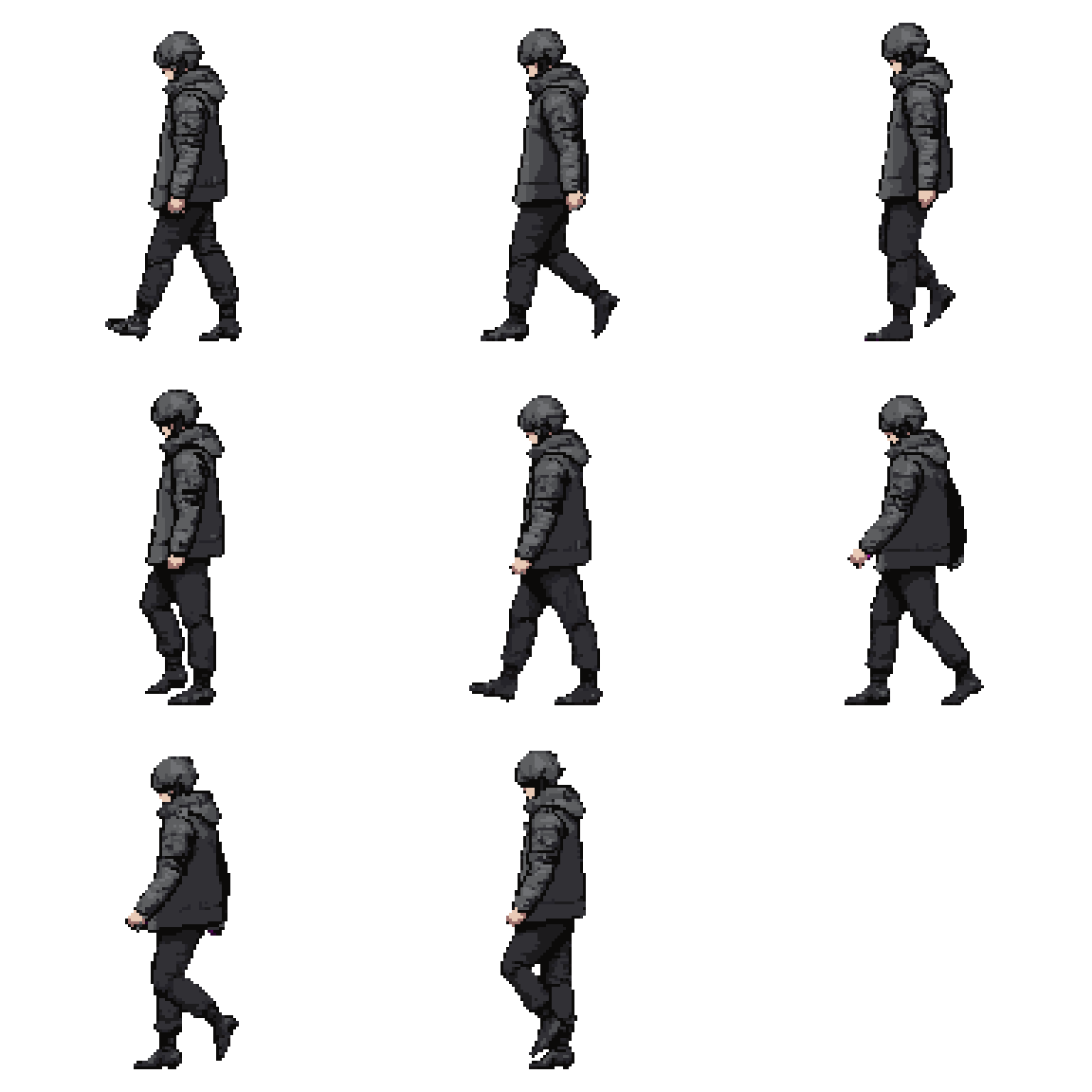 Cyberpunk Character in Neo Militarism Clothing Jumping pixel art
