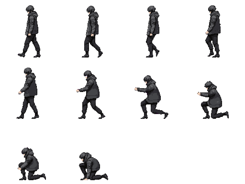 Cyberpunk Character in Neo Militarism Clothing Dying pixel art