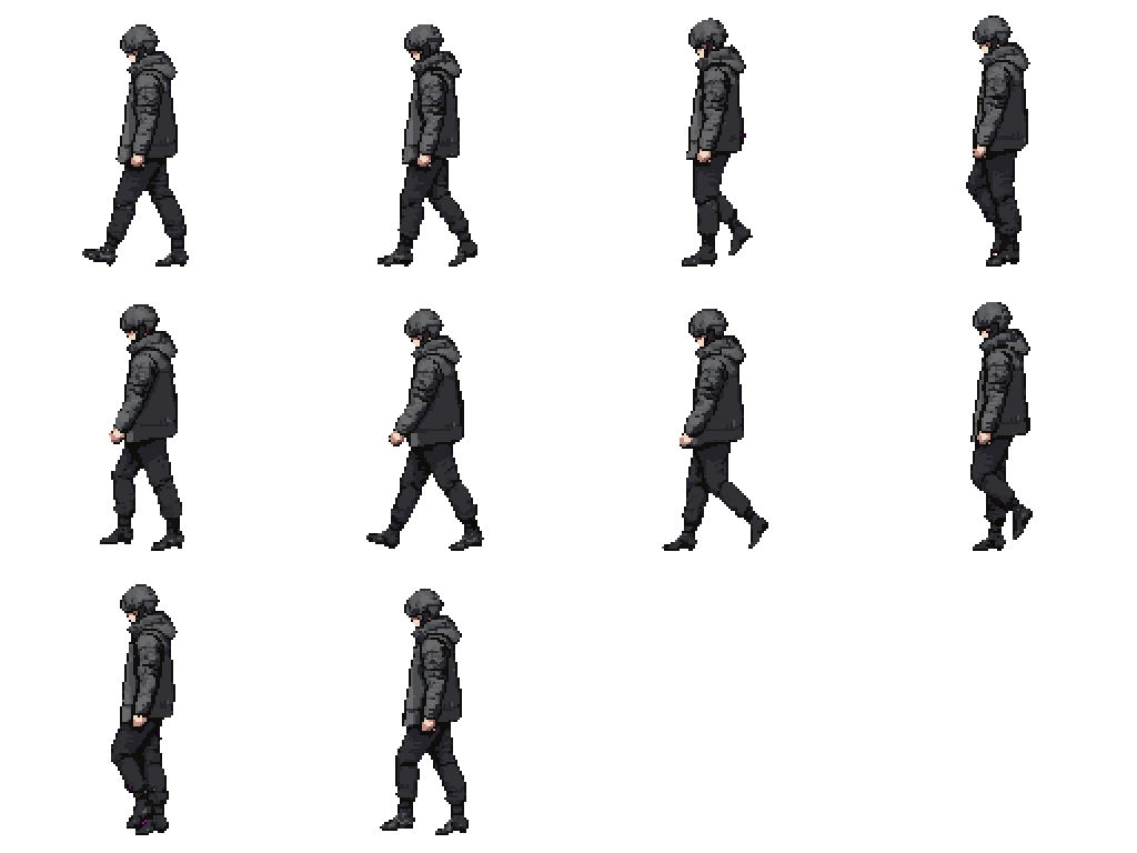 Cyberpunk Character in Neo Militarism Clothing Running pixel art