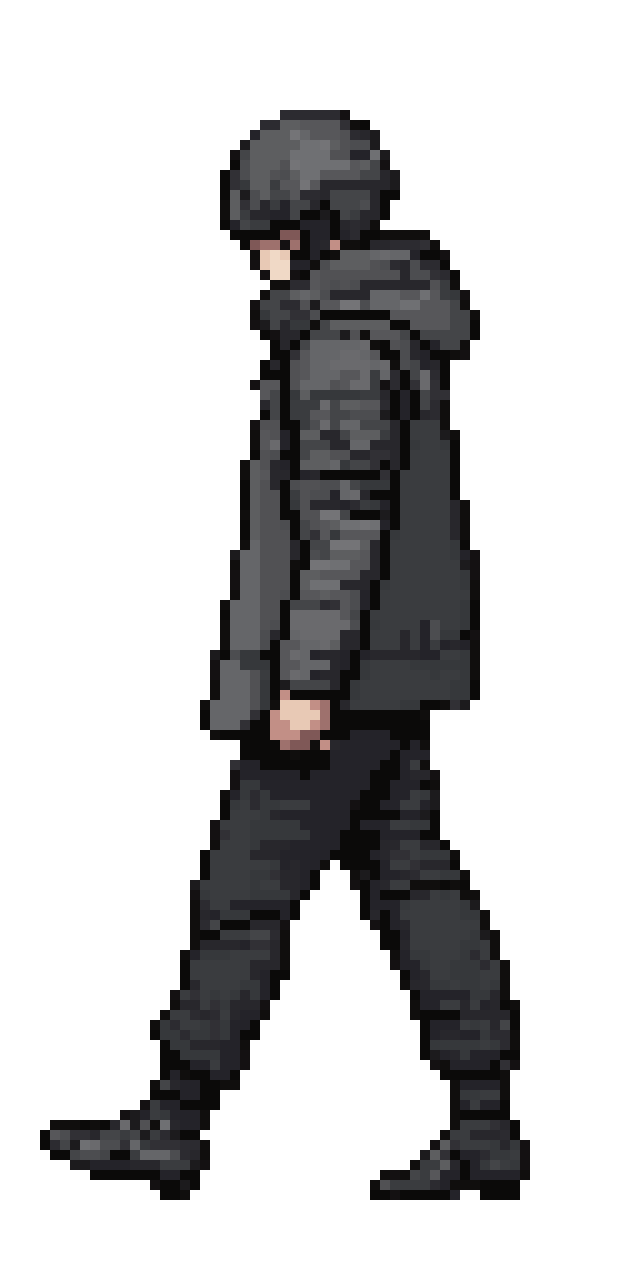 Cyberpunk Character in Neo Militarism Clothing pixel art