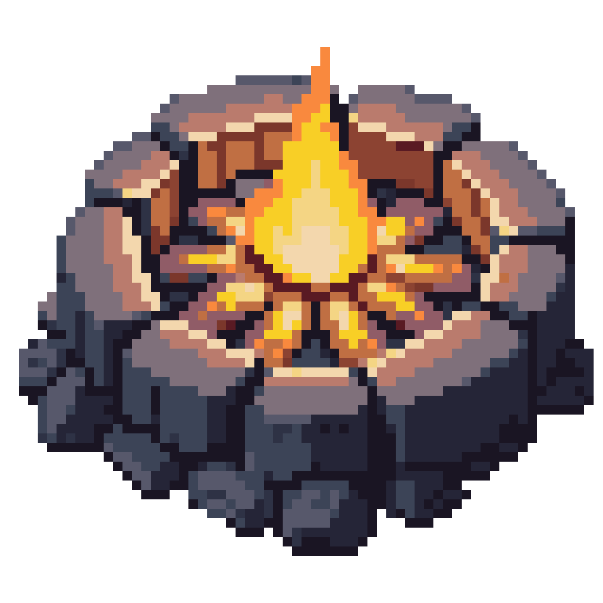 2D top-down campfire with stone pit pixel art
