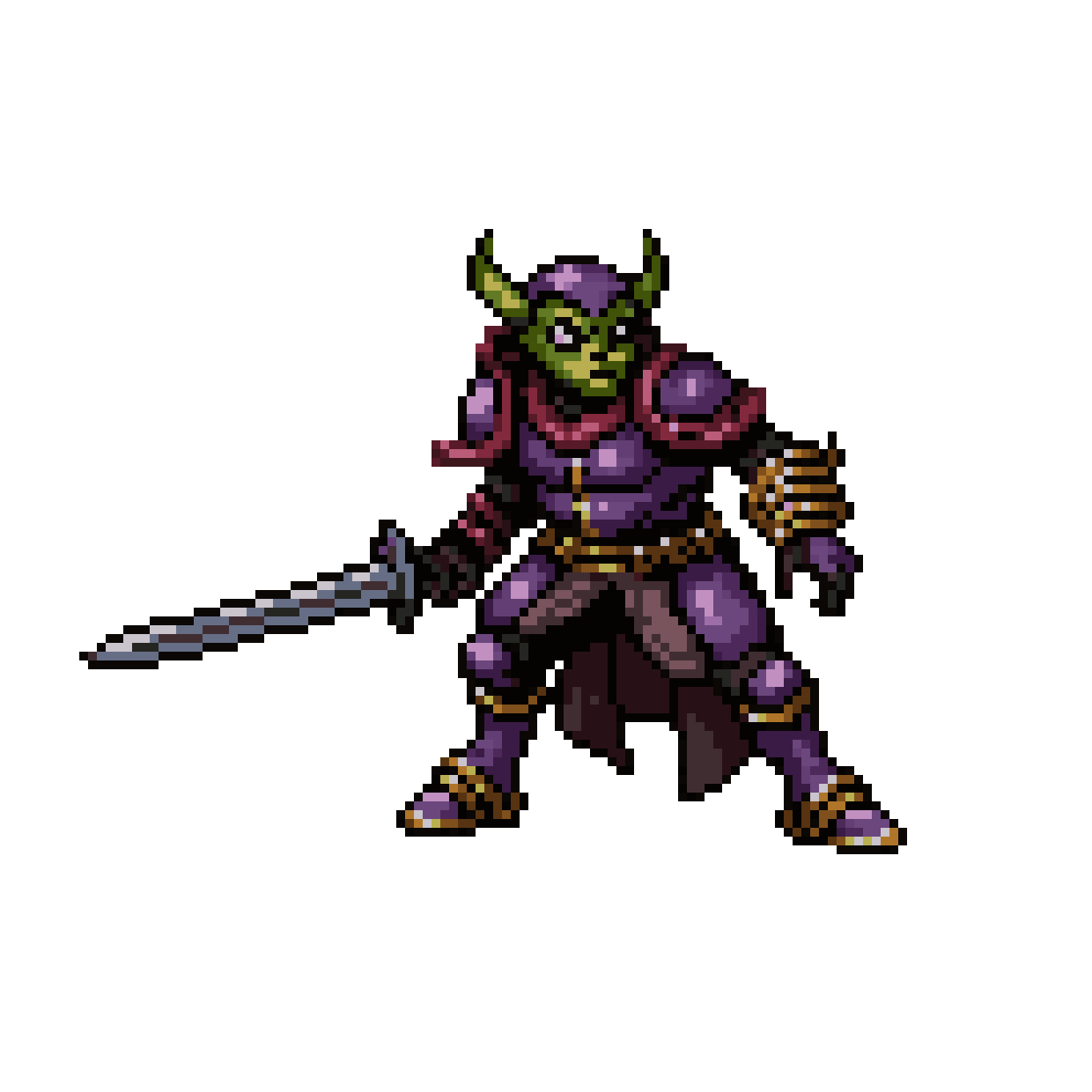 Knight Executing Goblin Warrior pixel art