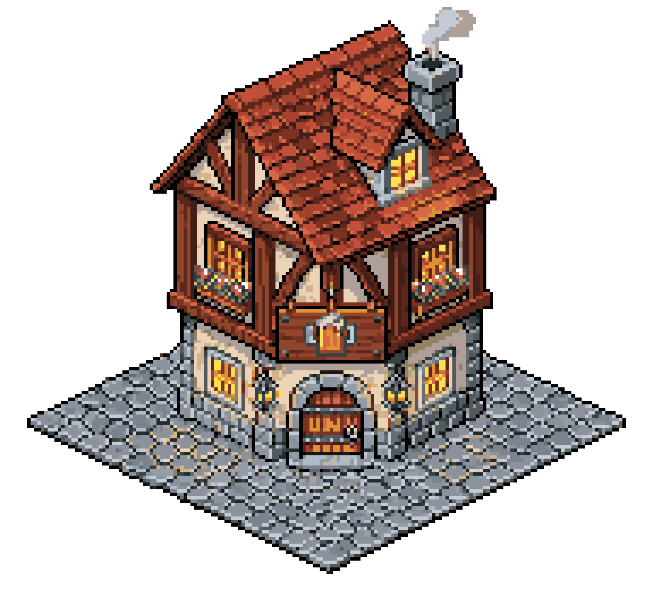 16-bit pixel art, cozy farm-sim pixel art