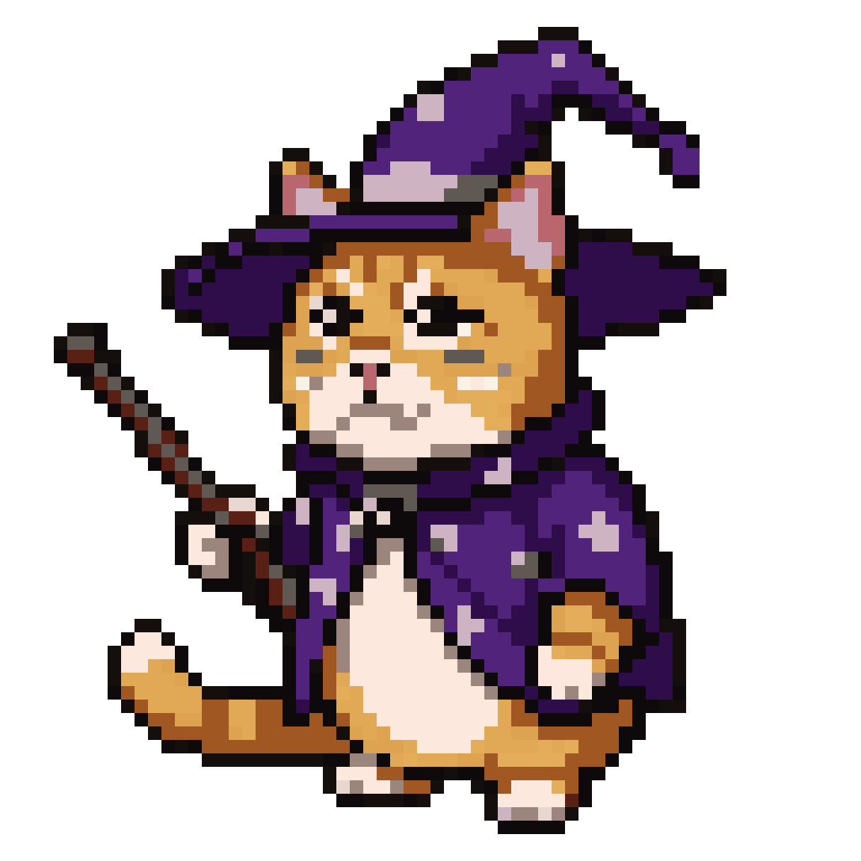 chubby adorable European cat wizard pixel art