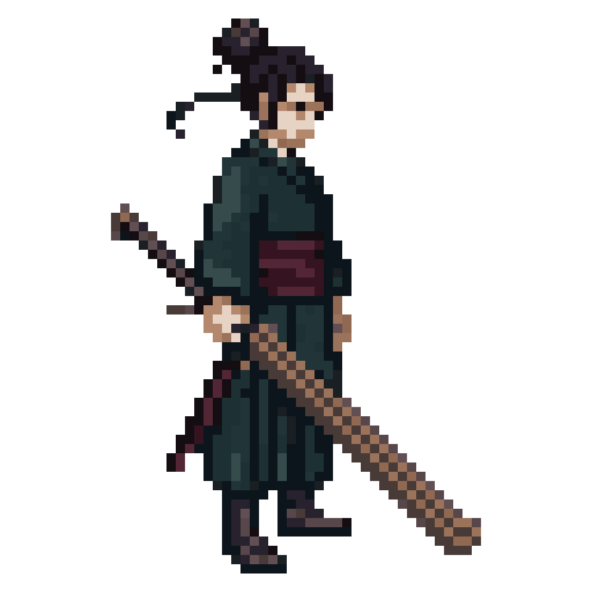 Wuxia Swordsman in Dark Robe pixel art