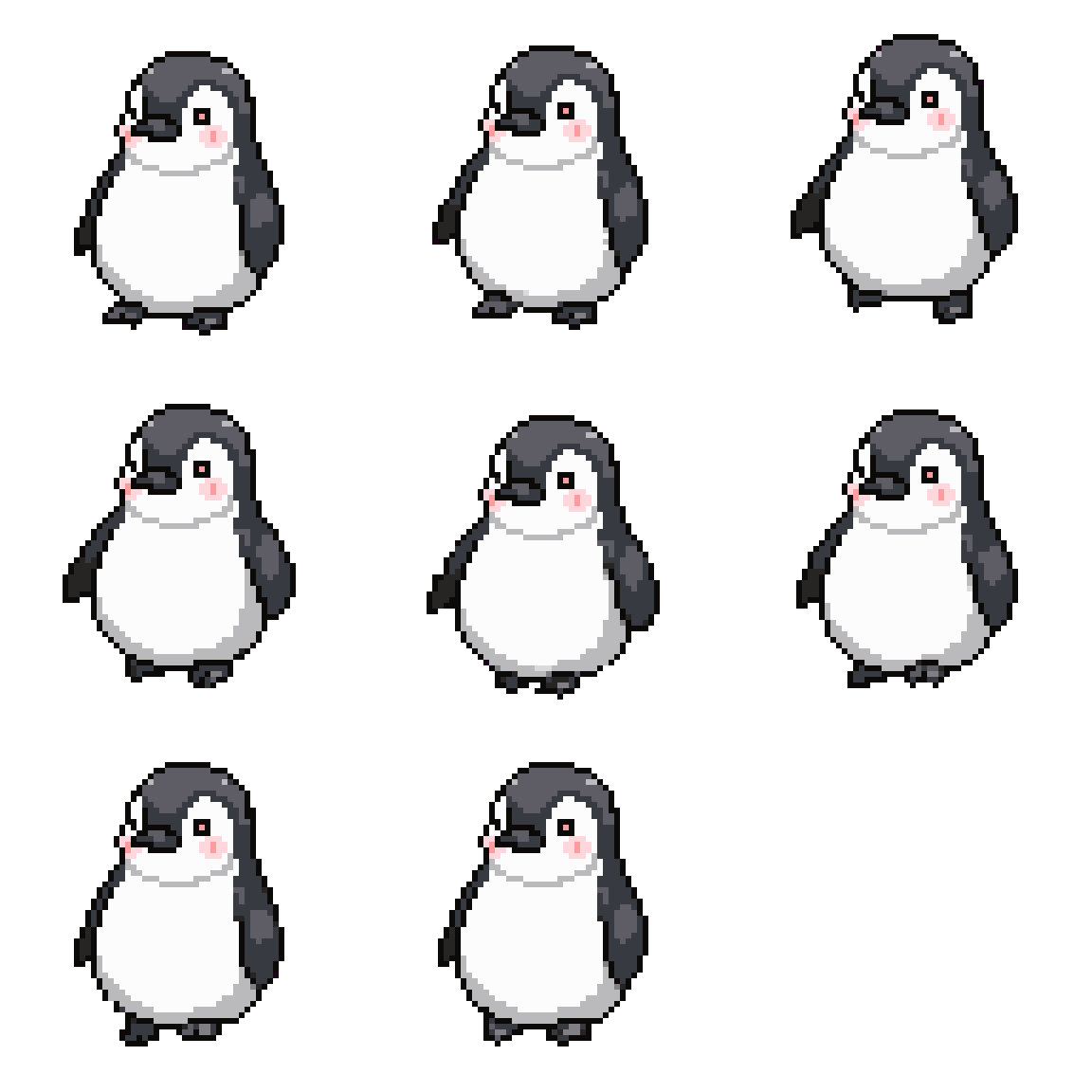 curious baby penguin standing upright Walking pixel art
