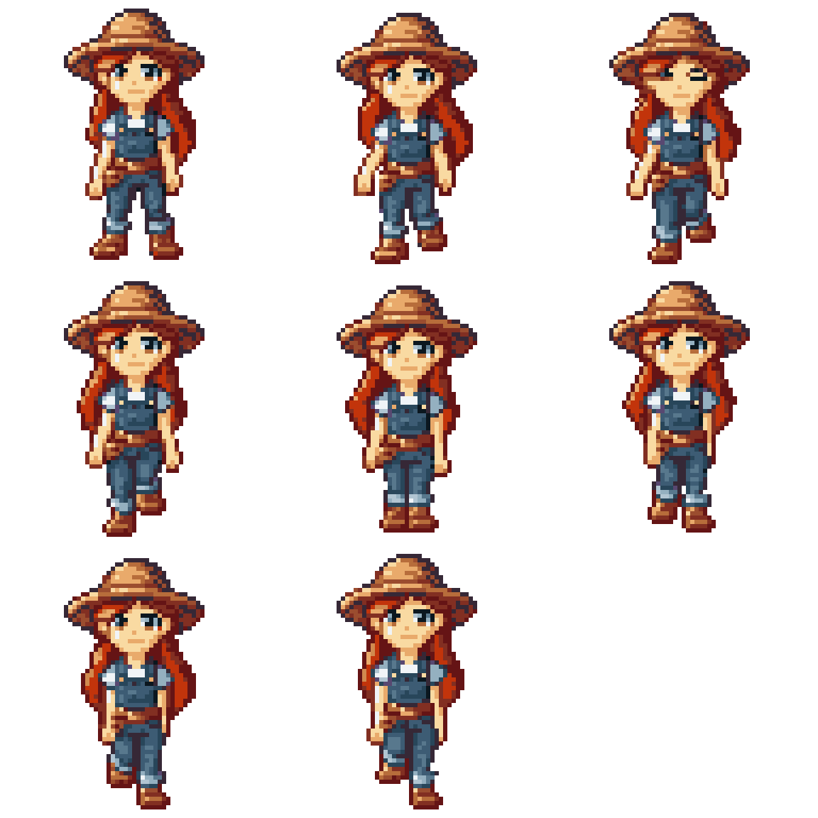 Farm Girl Character Walking pixel art